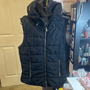 H&M Black Puffer Vest with Faux Fur